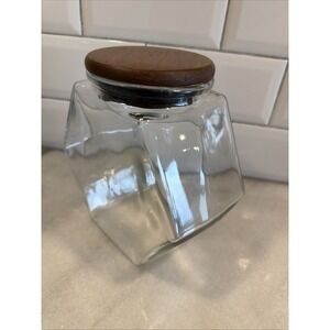 Vintage Teakwood Libbey Of Canada‎ Hexagon Glass Storage Jar